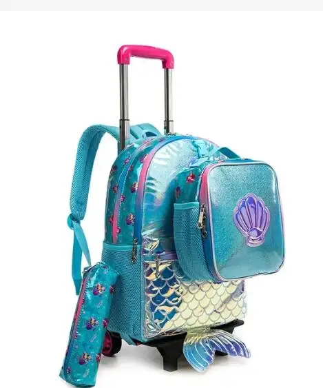 HTgroce Schooltas met wieltjes voor meisjes, rugzak met wieltjes voor