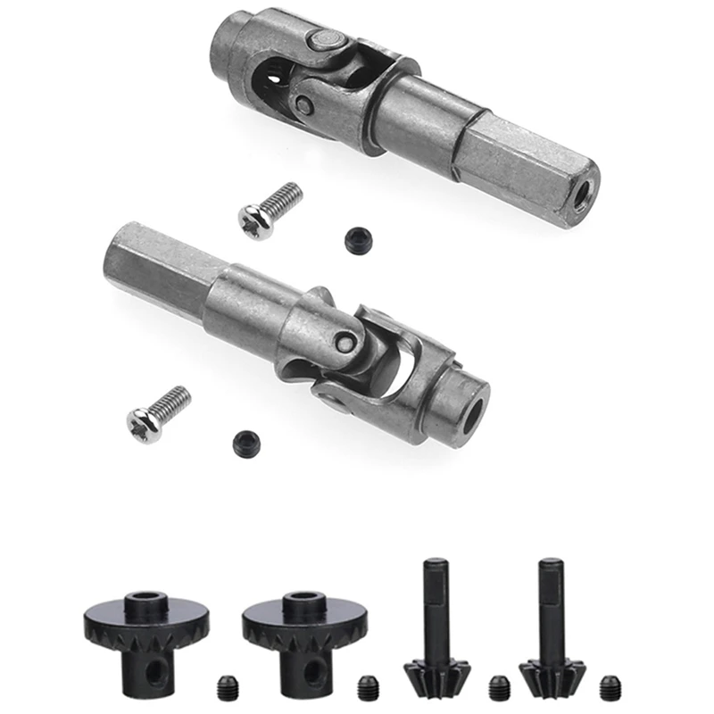 

2 Set RC Car Part: 1 Set Steel Front Rear Axle Gear Drive Shaft Gears & 1 Set Metal Universal Steering Joint Drive Shaft