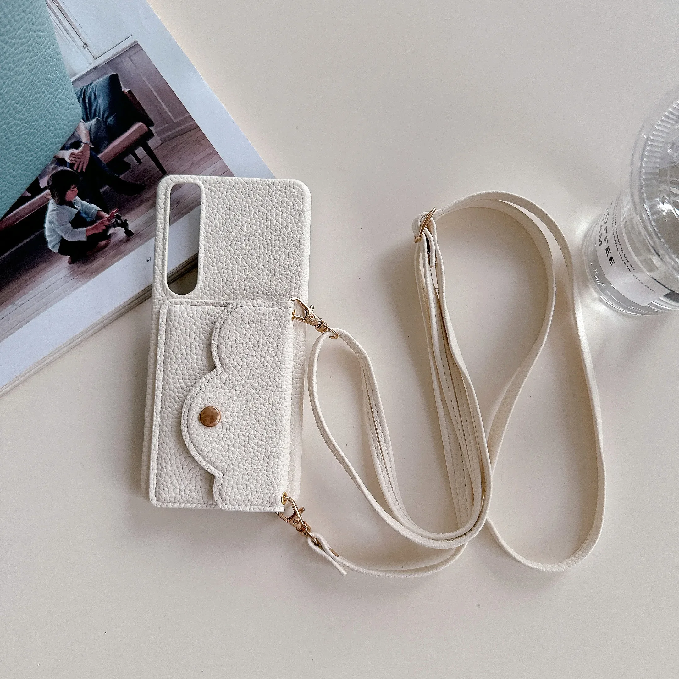 Leather Crossbody Card Holder Wallet with Lanyard Strap and Neckband