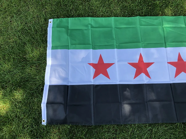 Robuste Syrien-Flagge, 90 x 150 cm, langlebiges Oxford-Nylon 210D |  bestickte Sterne | vier Reihen Nähte Fliegenenden | Syrische Flaggen  Dekoration