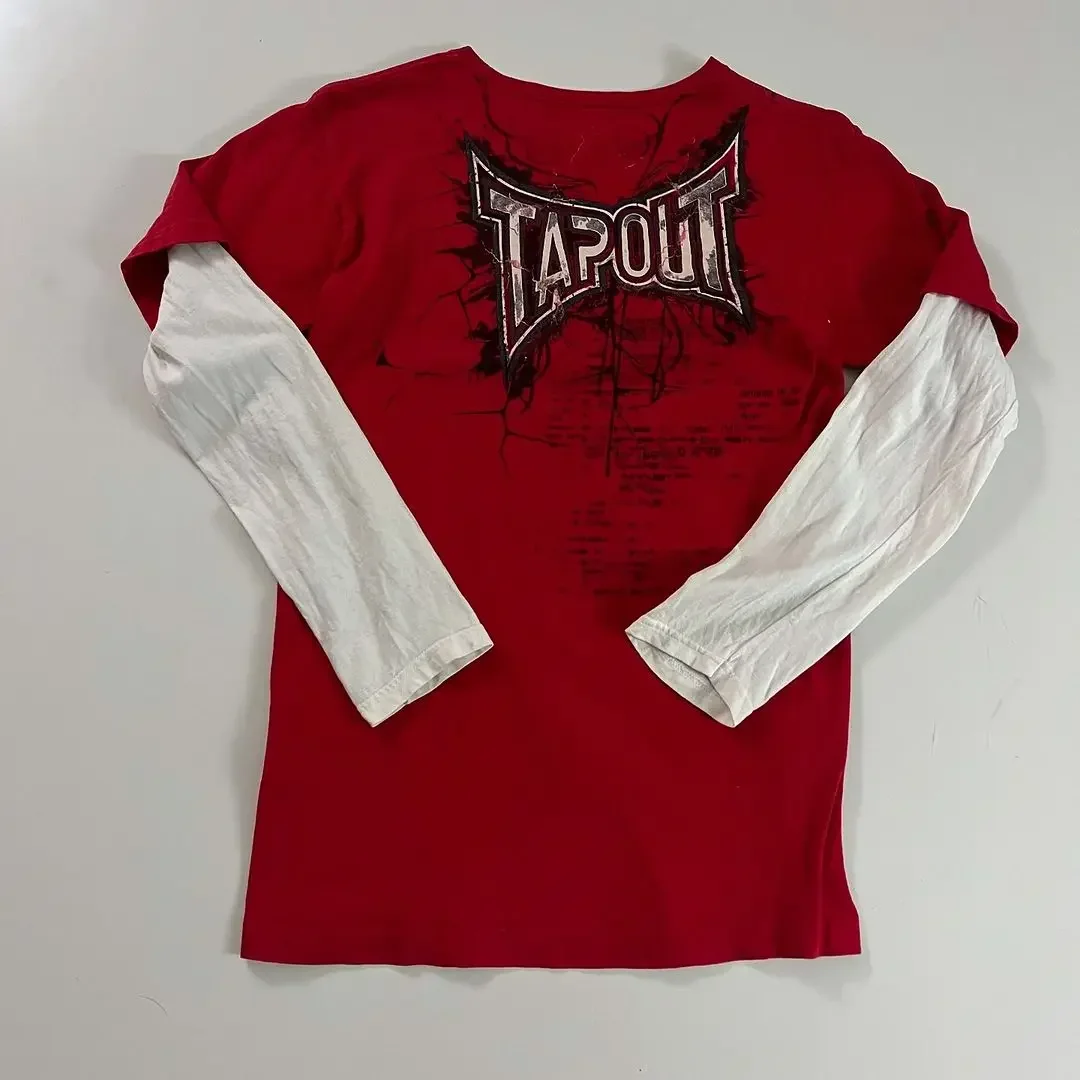 Y2K T shirt Men New Hip Hop Red TAPOUT Printing Round Neck