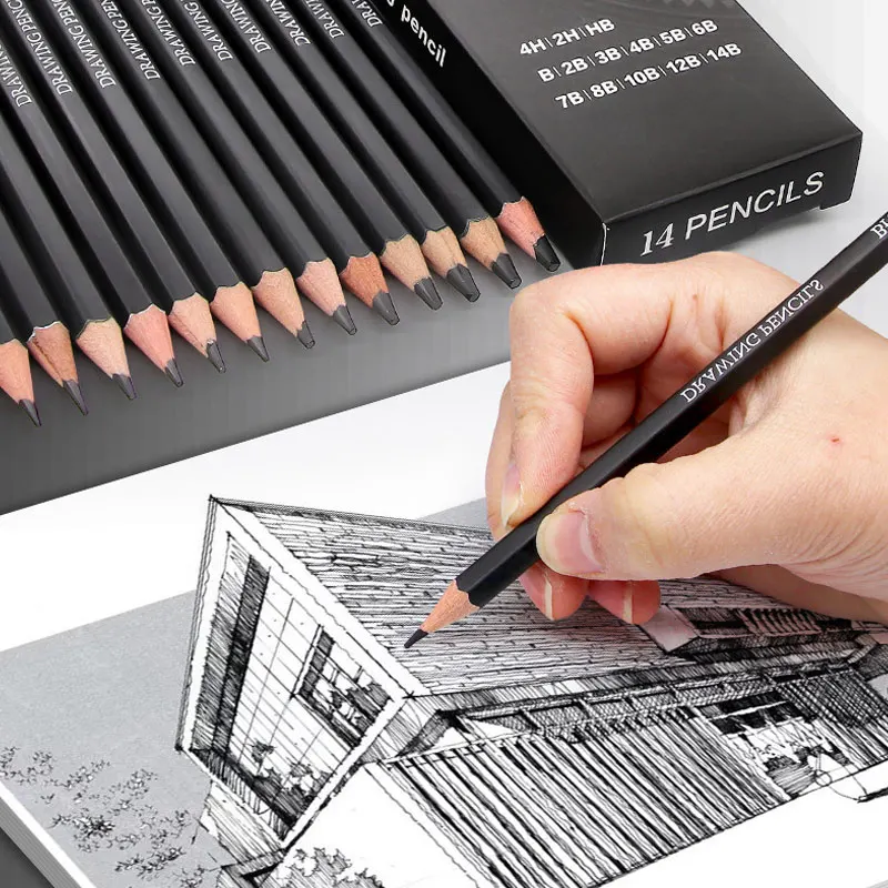 

14Pcs Set 4H-14B 5H-8B Art Drawing Sketch Pencil Graphite Core Lead Wood Hex Handle 5H 4H 2H HB B 2B 3B 4B 5B 6B 8B 10B 12B 14B