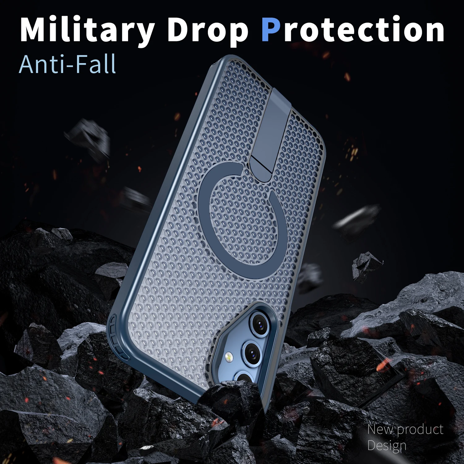 Magnetic Heat Dissipation Shockproof Case with Air-Cushion Mesh Back and Magsafe Stand