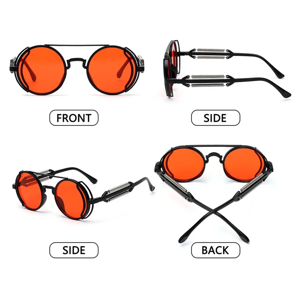 Punk Steampunk Sunglasses Double Spring Temples Sun Glasses Fashion Round Sunglasses Gothic Style UV400 Protection Eyewear black sunglasses women