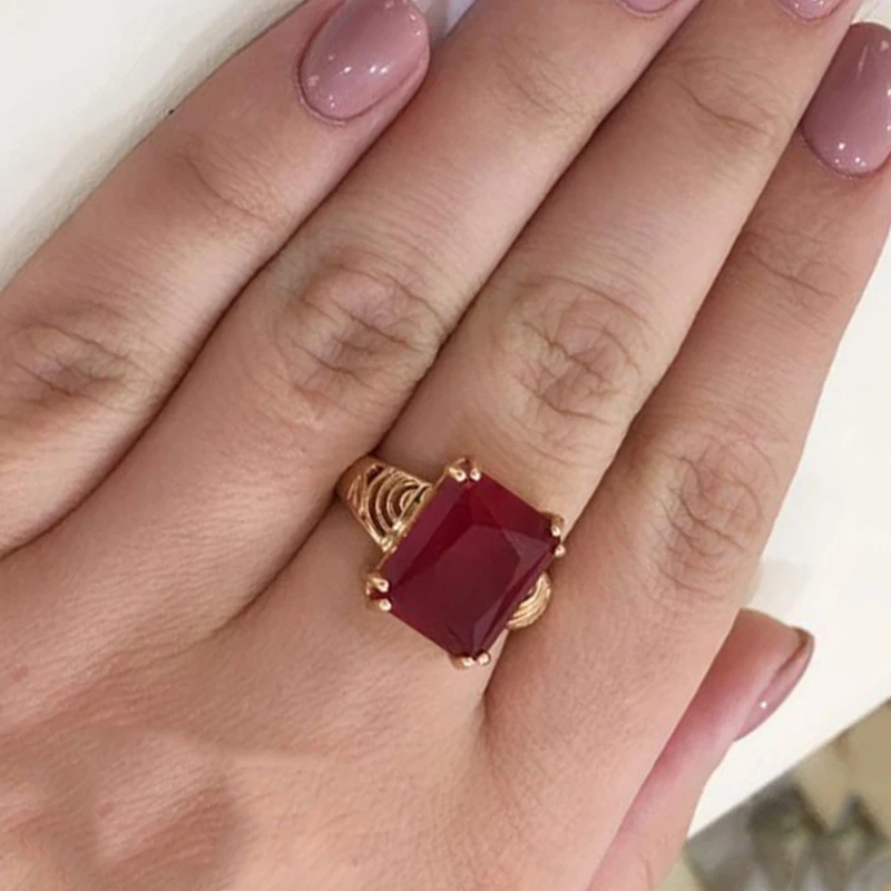 585 russian 14k rose gold inlaid square ruby rings for women open