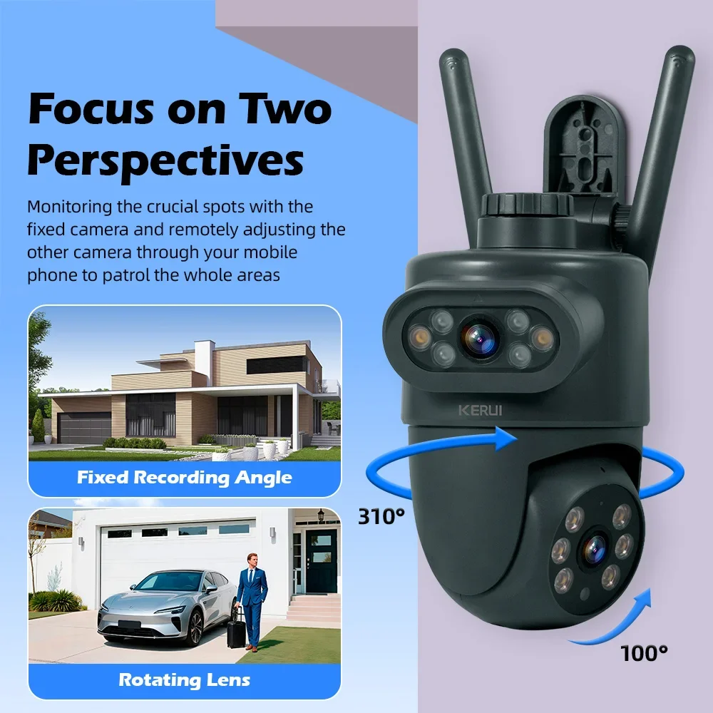 KERUI Outdoor 10MP 5K HD Dual Lens WiFi IP Camera Tuya Smart PTZ Wireless Home Security CCTV Video Surveillance Human Detection 3