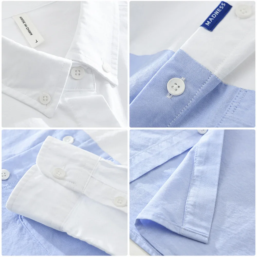 Camicia da uomo autunno splicing a maniche lunghe in cotone stile giapponese Camicie Oxford da uomo Top casual Abbigliamento da uomo primaverile 7366 # 4