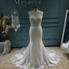 Mryarce Luxury Lace Crepe Wedding Dress Sexy Spaghetti Straps Long Train Bridal Gowns 2