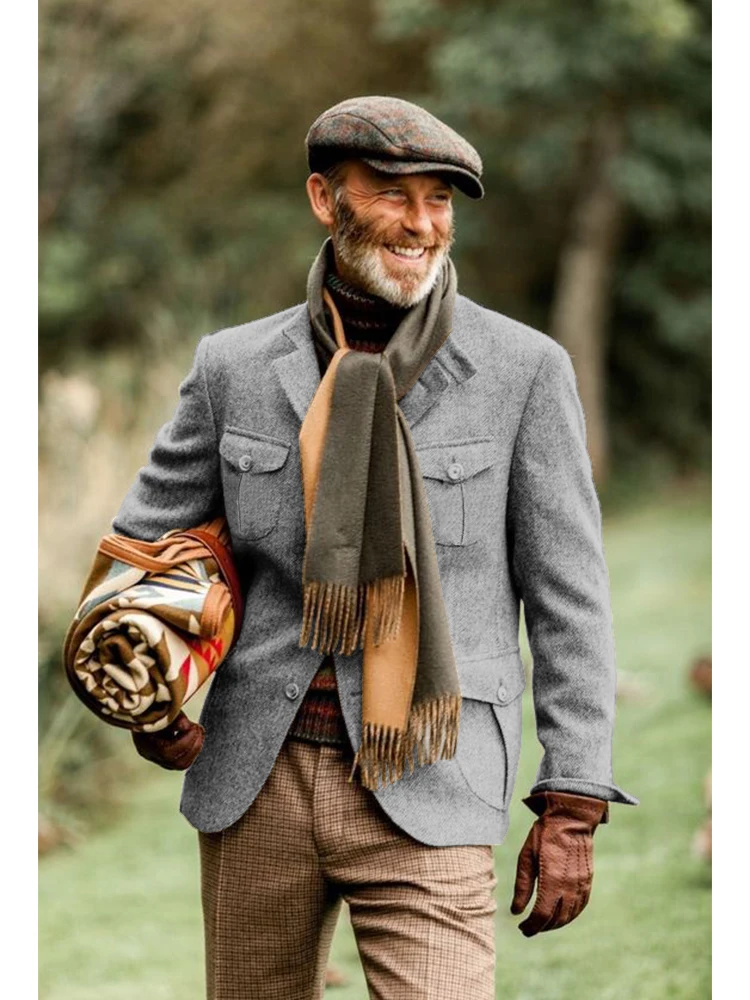 Men Suits Jackets Herringbone Men's Jacket Vintage Steampunk Outerwear Slim Fit Tailored Horse Windscreen Climbing Clothes Women Military