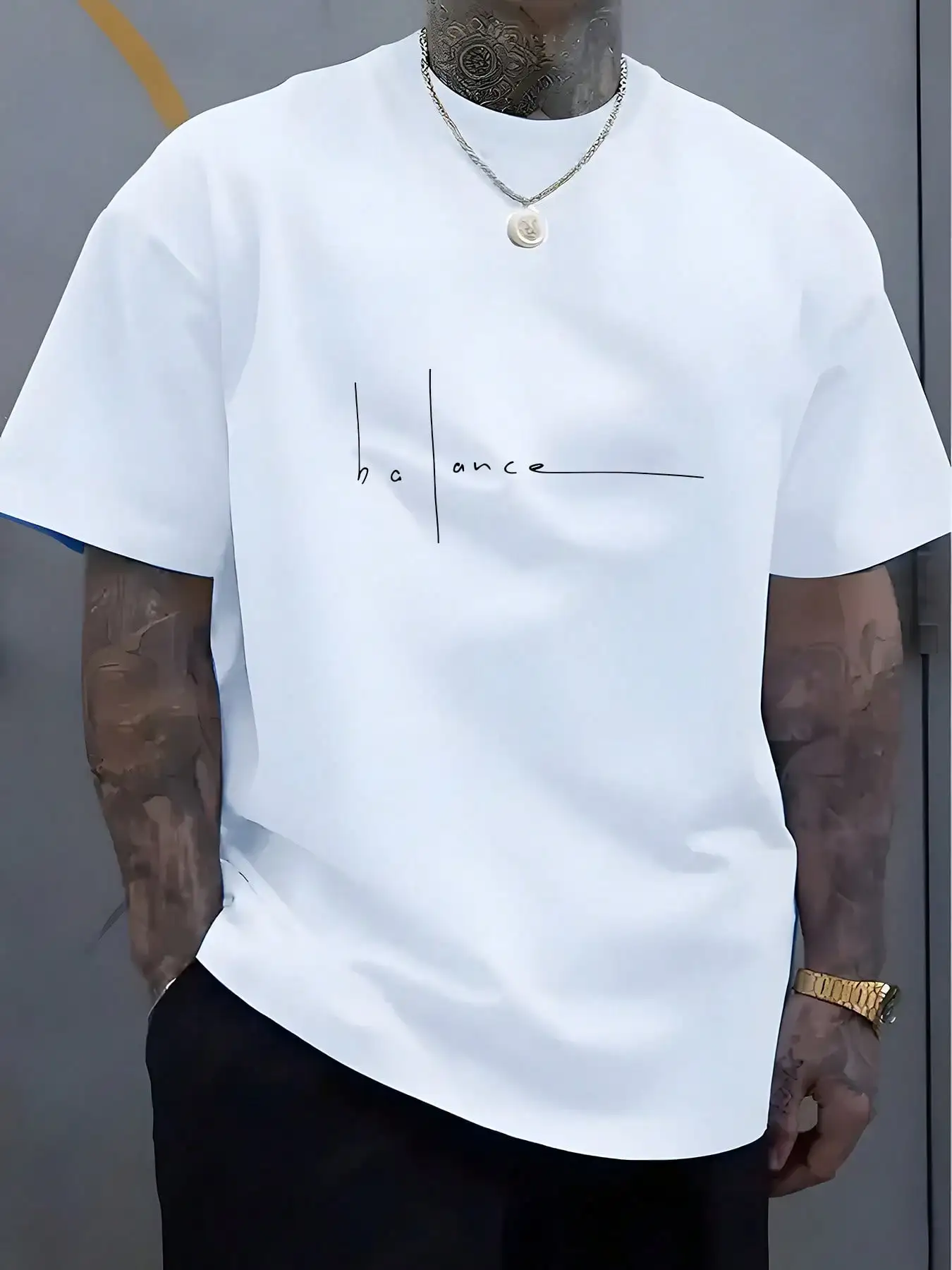 PlatiNum Men's Fashion Balance Letter Pattern T-Shirt detail view