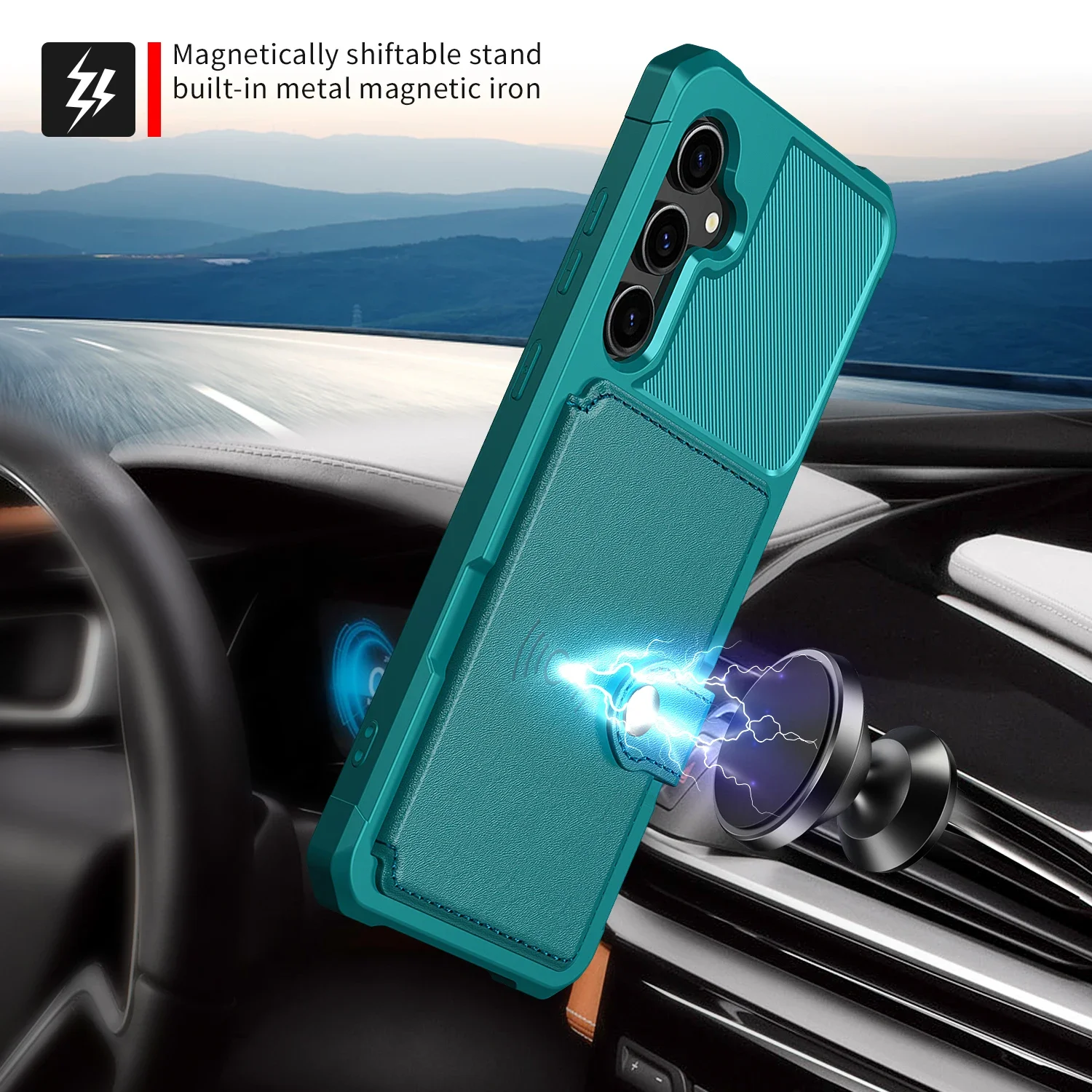 Magnetic Leather Wallet Case with Card Slot - Premium Pocket Pouch Cover in Sleek Design