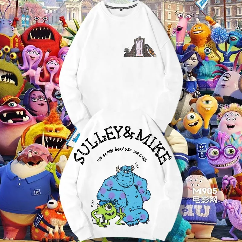 

2024 New Monsters University Co-branded Crewneck Hoodie Male Big Eyes Blue Hair Monster Anime Peripheral Clothing Set Tide