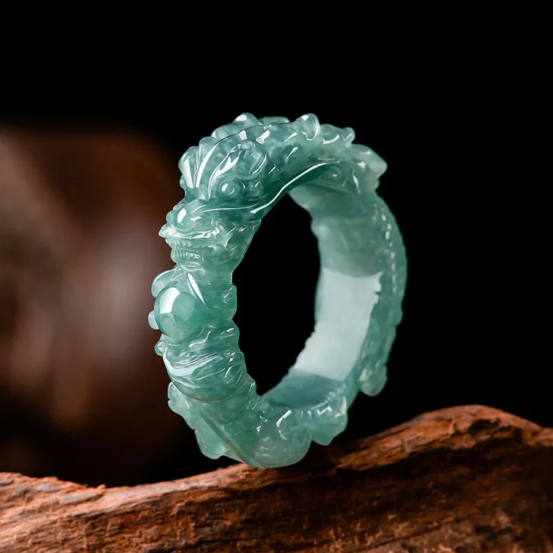 Burmese Jade Rings for Women Emerald Jewelry Designer Blue Vintage Stone Natural Amulet Charm Dragon Gifts Luxury Jadeite diameter 6 2cm imitation of natural round dragon play pearl carving seal of laos burma tianhuangshi stone signet yellow