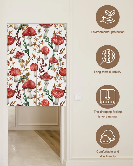 버섯 베리 잎 일본식 문 커튼으로 집에 우아함과 일본 미학을 더하세요.