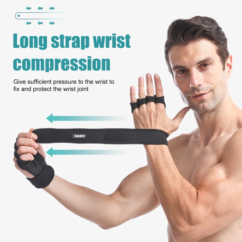 1Pair Weight Lifting Fitness Gloves With Wrist Wraps Silicone Gel Full Palm Protection Gym Workout Glove Power Lifting Equipment 3