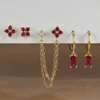 Boucles d'oreilles carrées suspendues en acier inoxydable, 2 pièces, pierre d'anniversaire de décembre, chaîne en zircone cubique, fleur, bijoux de perçage