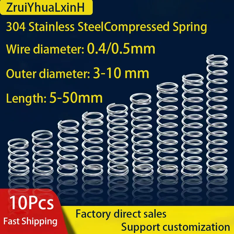 10 Stück 0,4 mm 0,5 mm Drahtdurchmesser 304 Edelstahl Mikro-Druckfeder, Stoßdämpfungsfeder, kleine Spiralfedern – Detail 4