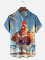 Summer Men's Short Sleeve Shirt Cartoon Chicken Print Men's Hawaiian Short Sleeve Shirt Seaside Fashion Men's Casual Shirt 2