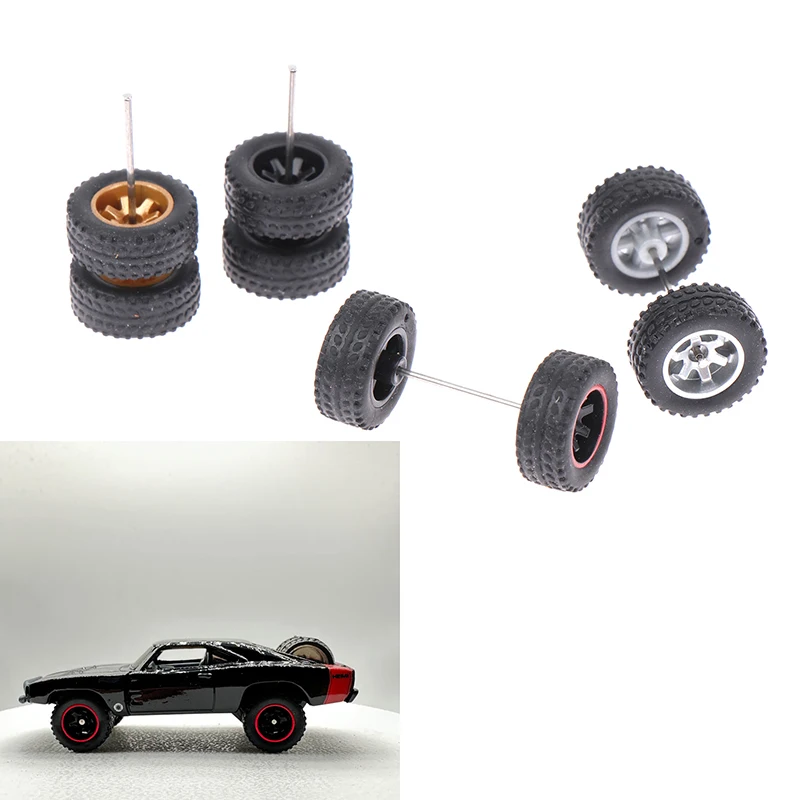 1Set DIY Racing Vehicle Toys 1:64 Car Wheels For Rubber Tire With Wheel Axle Model Modified Part 2