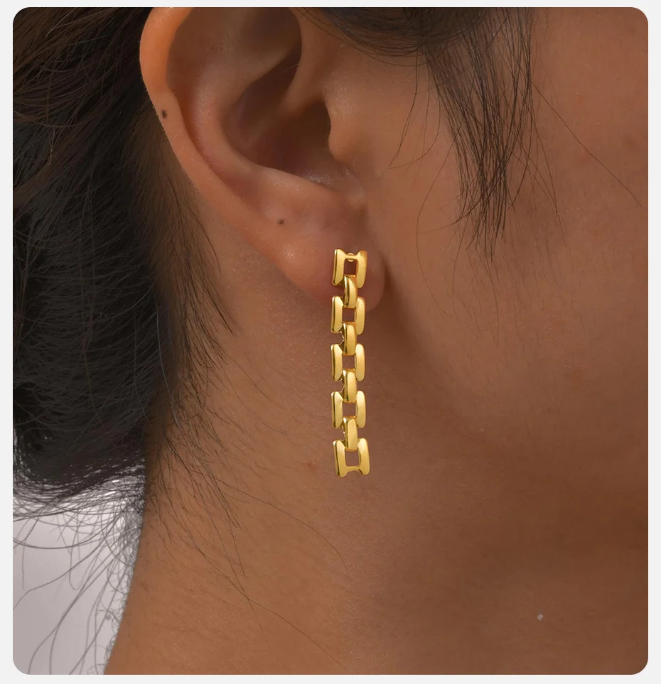 Vnox Edelstahl-Kettenglied-Ohrringe, modisch vergoldet, 1 Paar baumelnde Ohrringe für Frauen und Mädchen, Ohrschmuck, Geschenke – Detail 4