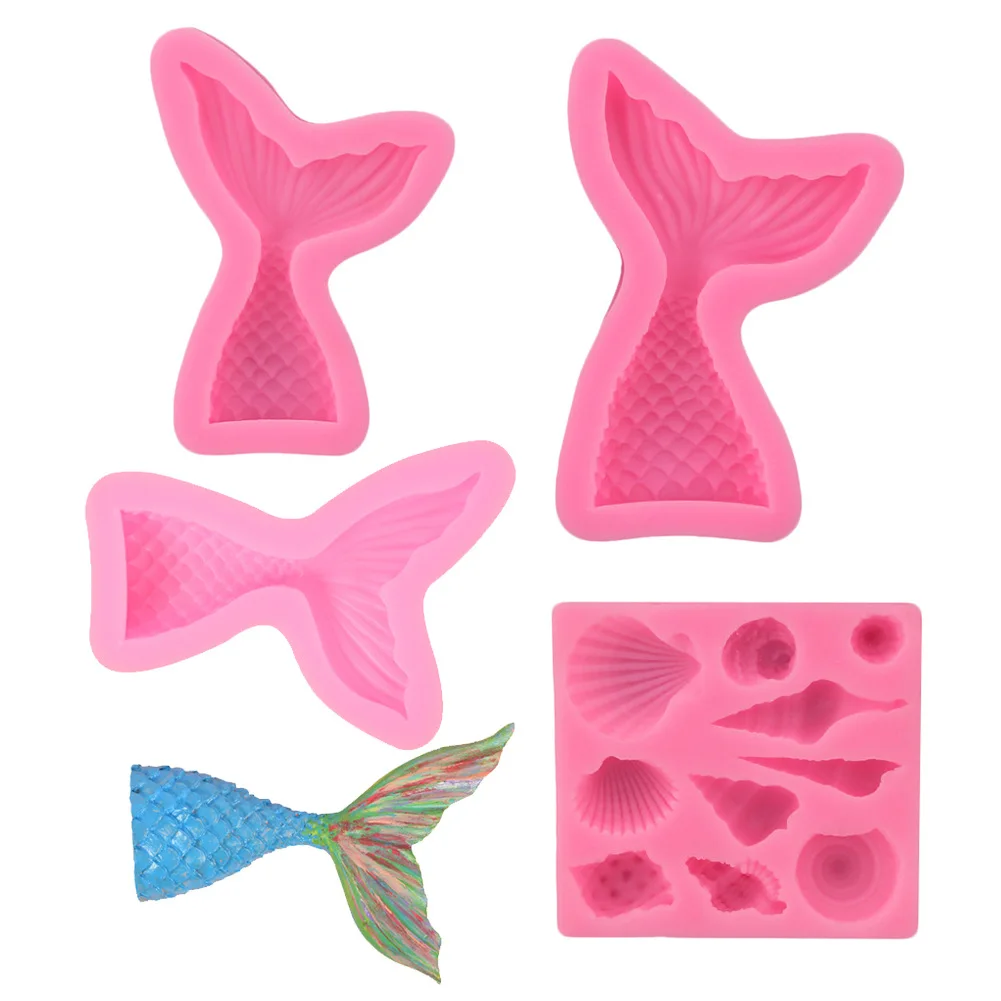 

3 Piece Set Mermaid Tail Starfish Conch Silicone Mold Soft Clay Candy Clay Plaster Resin Craft Mold Cake Decorating Baking Tools