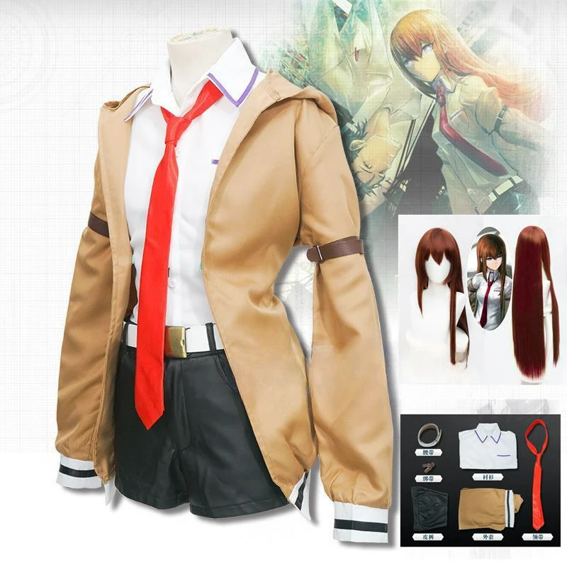 

Steins Gate Cosplay Costume Japanese Anime Game Cosplay Kurisu Makise Uniforms Full Set Coat Shirt Tie Skirt Custom Made
