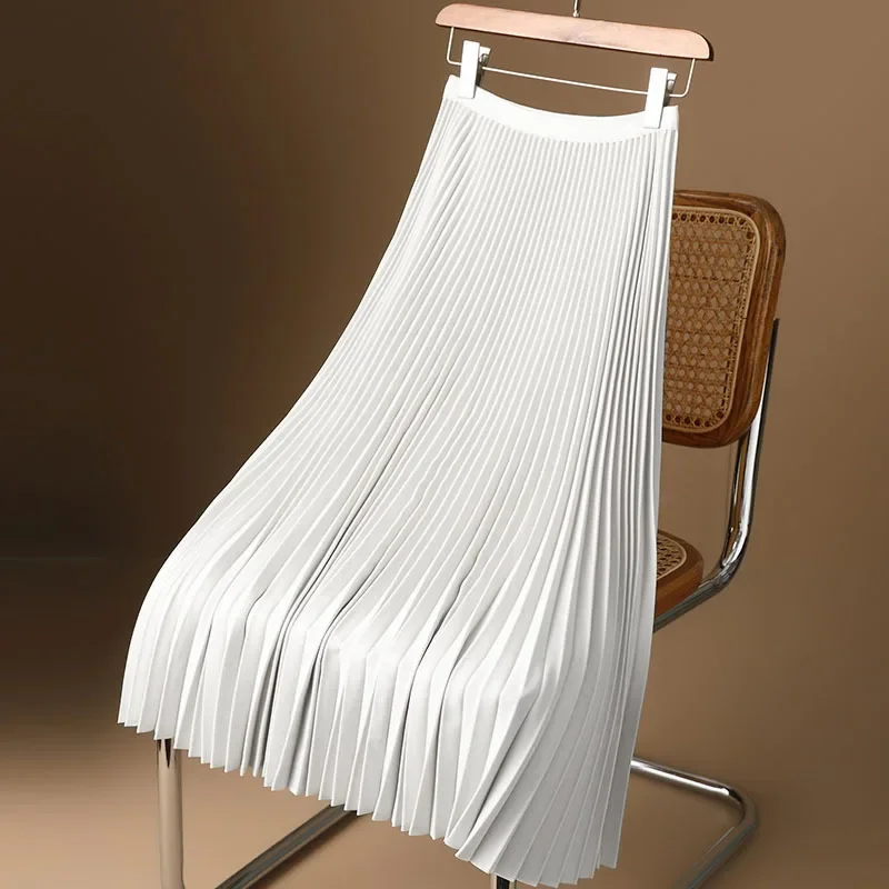 thumbnail image 1 of Falda plisada elegante de cintura alta y longitud media para mujer, versátil, de corte A, para verano y otoño, recién llegada, 2024, elegante tela de seda, 1 of 5