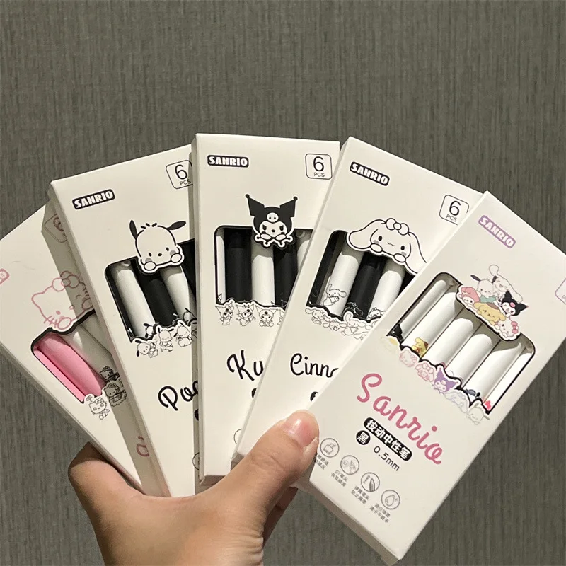 

6PCS 1BOX New Sanrio Gel Pen Hello Kitty Kuromi Cinnamoroll Ballpoint Pen Student Exam Quick-drying Pen Stationery Wholesale.