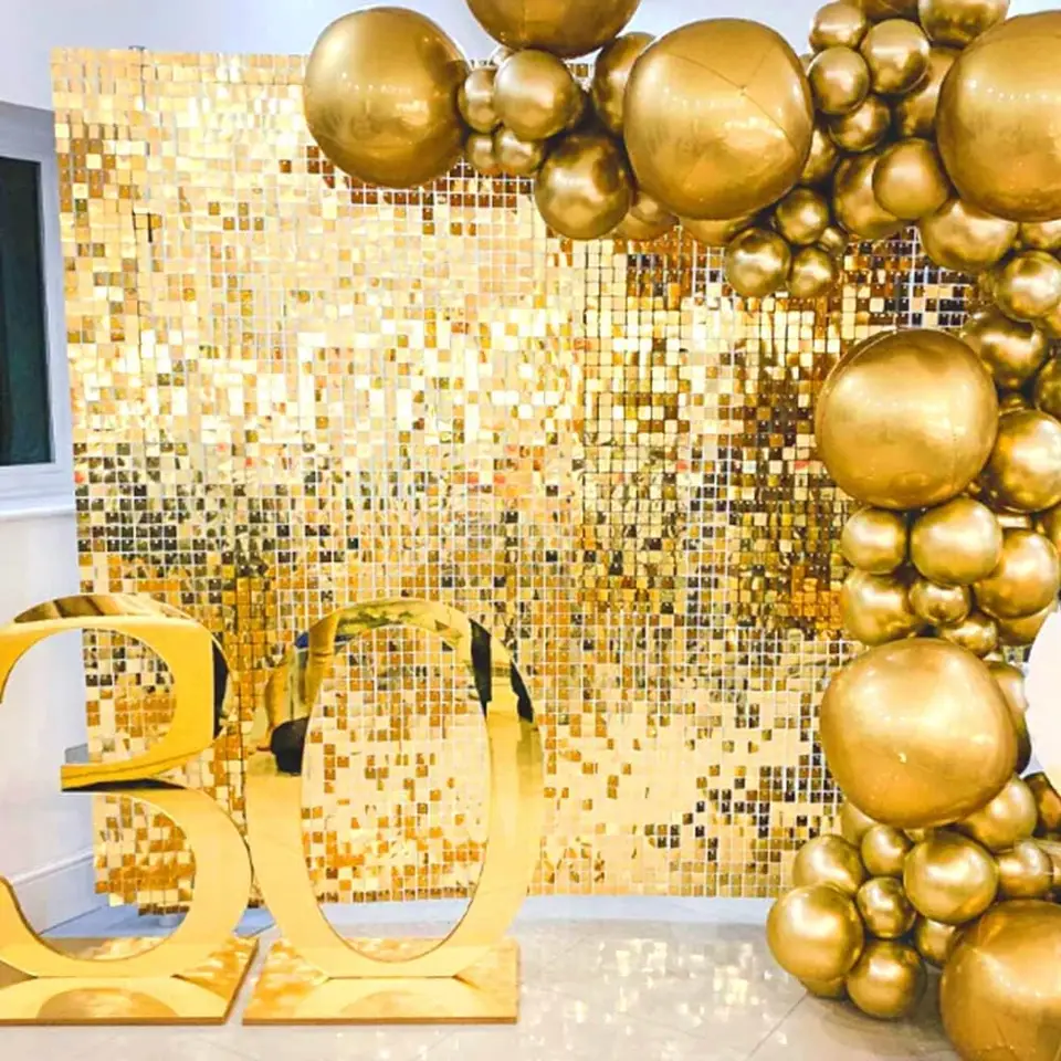 Lot De 3 Rideaux à Franges Dorées 1x2 M - Rideau Métallique à Paillettes Pour Fond Photo, Fête, Mariage, Noël, Décoration De Soirée
