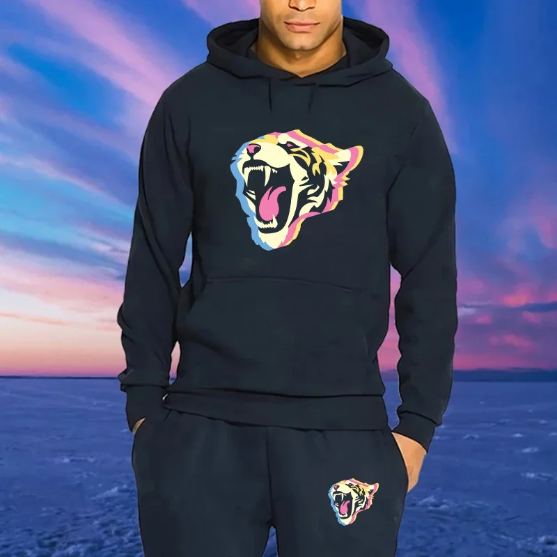 

Костюм спортивный мужской из 2 предметов, свитшот с капюшоном и штаны на шнуровке, худи, спортивная одежда для бега