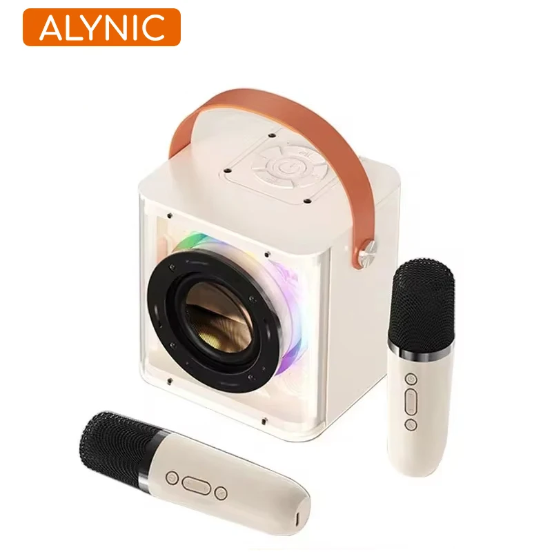 ALYNIC Mini Karaoke Machine Set Colorful Light Surround Bluetooth Speaker with 2 Wireless Microphones for Kids and Adults
