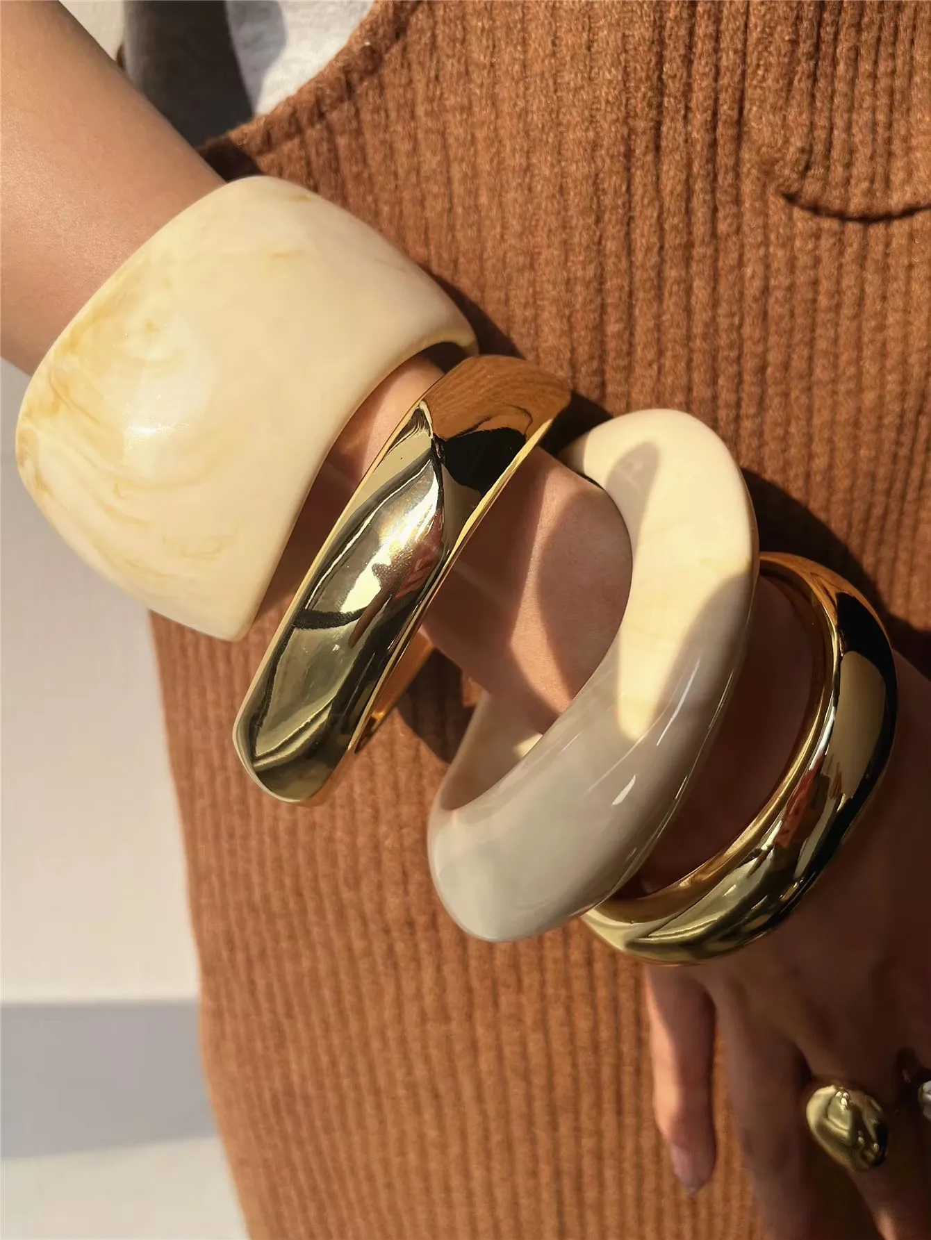 Tie Dye Wide Asymmetrical Resin Bracelet Geometric Fashion Jewelry Gift Autumn