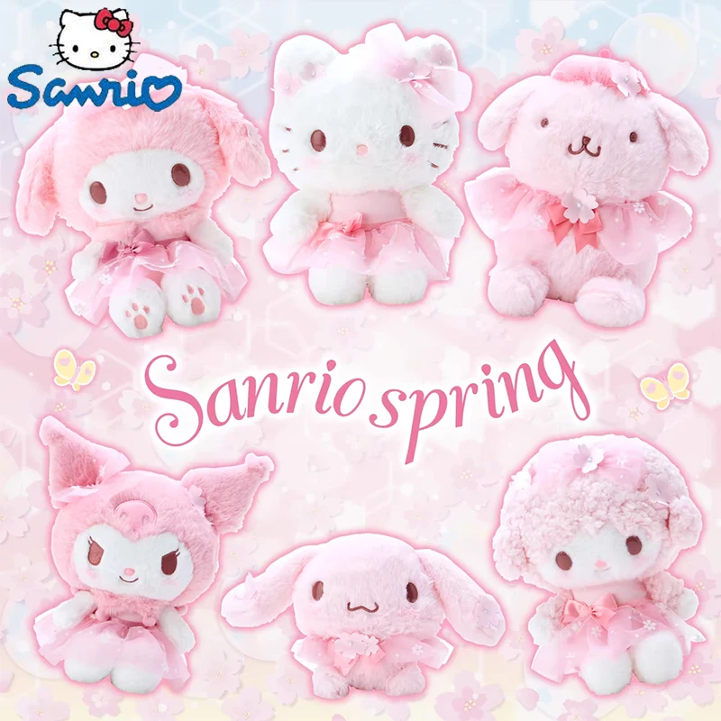 

Оригинальная Весенняя плюшевая кукла Sanrio Hellokitty Cinnamoroll My Melody Kuromi помпон пуриновое фортепиано мягкая плюшевая игрушка брелок кукла