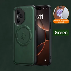 Luxury PU Leather Magnetic Wireless Charging Protective Back Cover Case for Honor 400 Pro (Green)