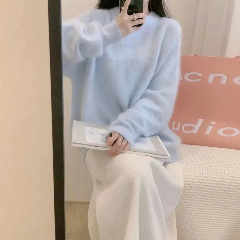 Spring Korean Women Solid Knitted Sweater Autumn Winter Fashion O-neck Long Sleeve Pullover Tops Female Casual Loose Hoodies Y2k