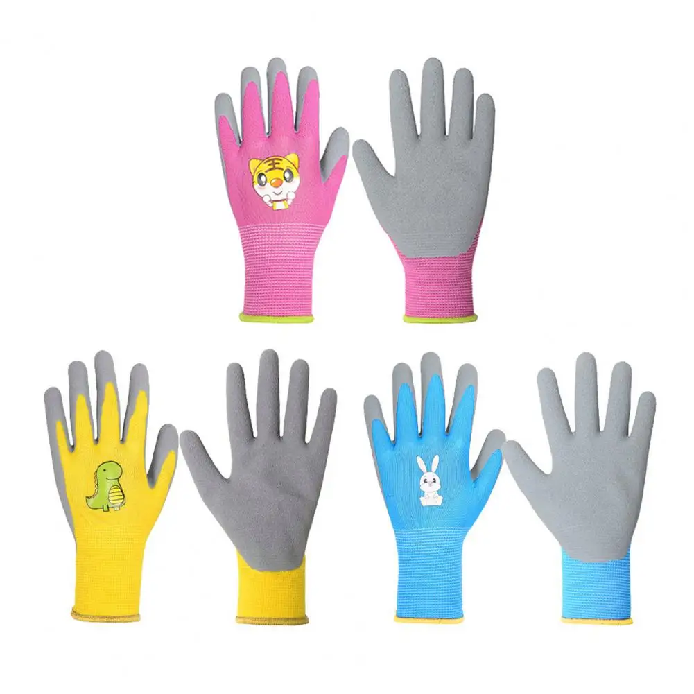 Rubber Gloves Kids Gardening Gloves with Cartoon Pattern Thorn-proof Puncture-resistant Design Non-slip Rubber Work for Children