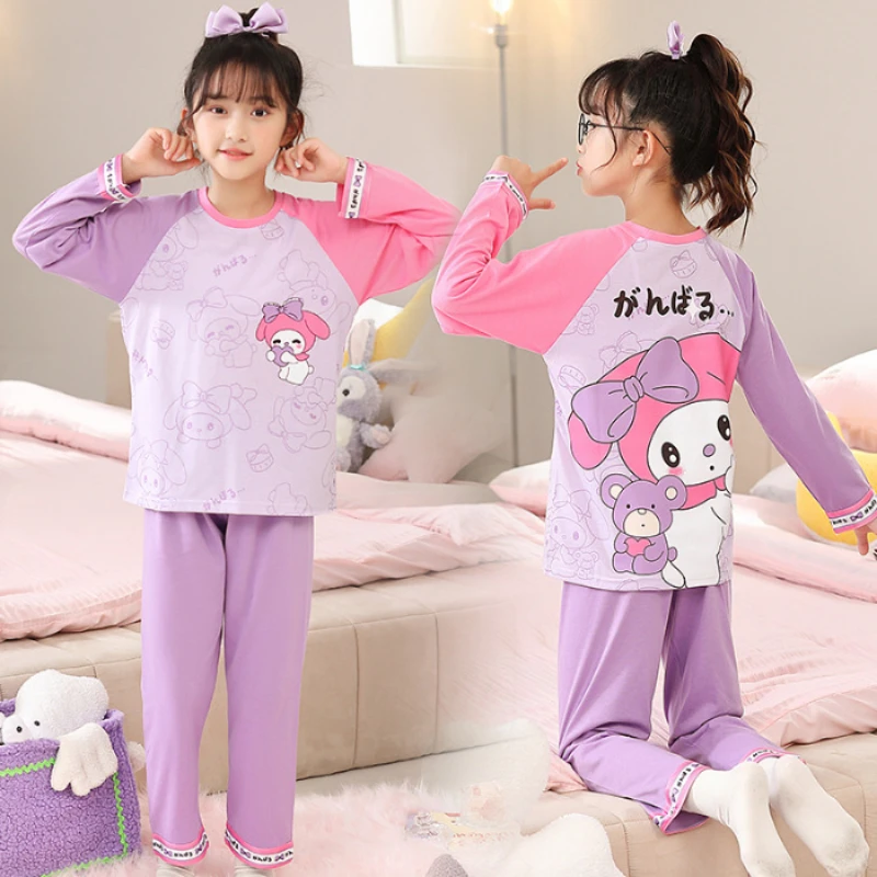 

Cute Sanrio My Melody Cinnamoroll Kuromi Children Pajama Set Cartoon Fall Long-sleeved Anime Children's Set for Girl Home Clothe