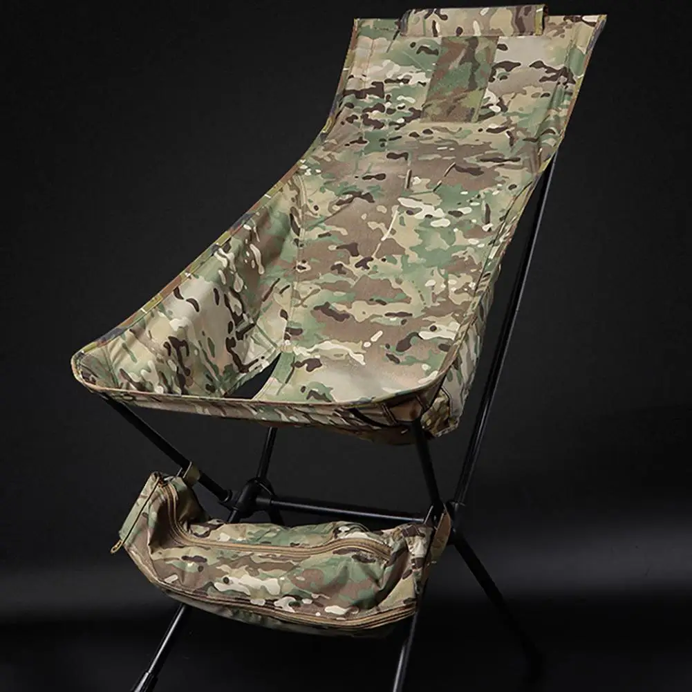 Outdoor Camping Tactical Beach Folding Chair Camouflage Portable Fishing Chair With High Backrest Side Bag