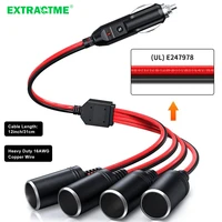 Extractme 16AWG 1 to 4 Car Cigarette Lighter Splitter Adapter Power Charger Port 12V/24V Cigarette Lighter Extension Cord Cable 1