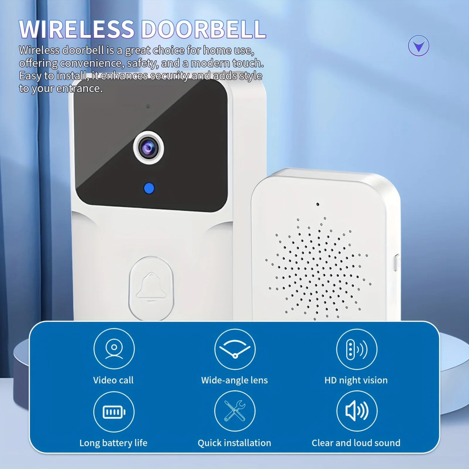Smart HD Wireless Doorbell Camera with Night Vision, Two-Way Audio, App Control & Rechargeable Battery