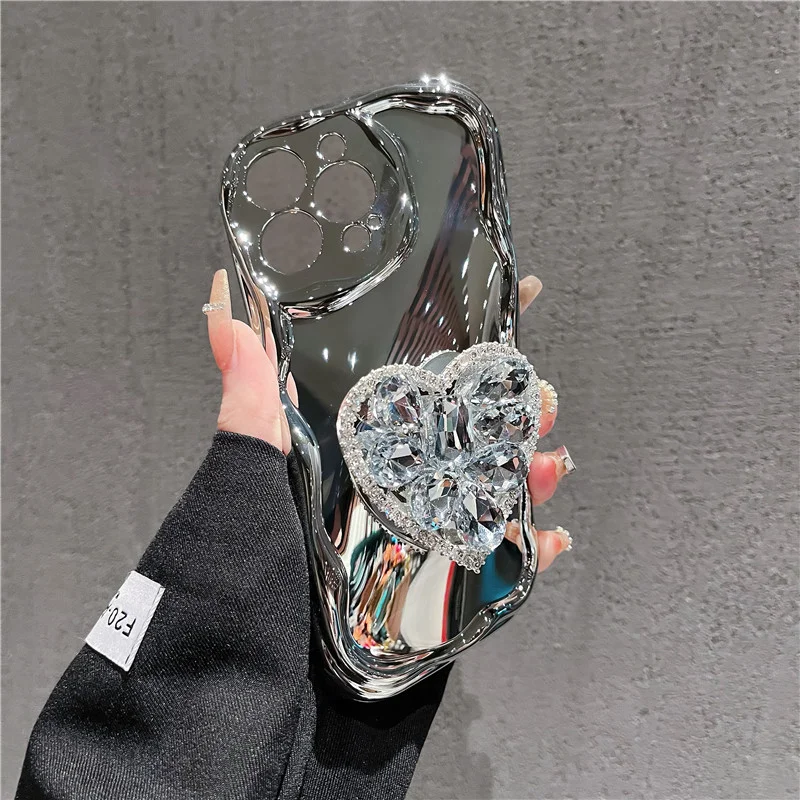 Custodia con bracciale di perline in argento placcato di lusso per Samsung S24 S23 Ultra S22 S21 Plus S20 FE A54 A55 A34 A14 A15 Custodia con supporto a cuore_voghion.com