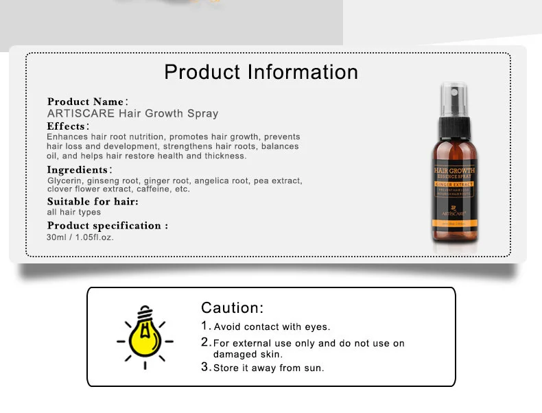 Description Picture 3 of itemARTISCARE Hair Loss Growth Spray Hair Oil Keratin Hair treatment Prevent hair Promote hair growth Nouish the scalp Thick Hair