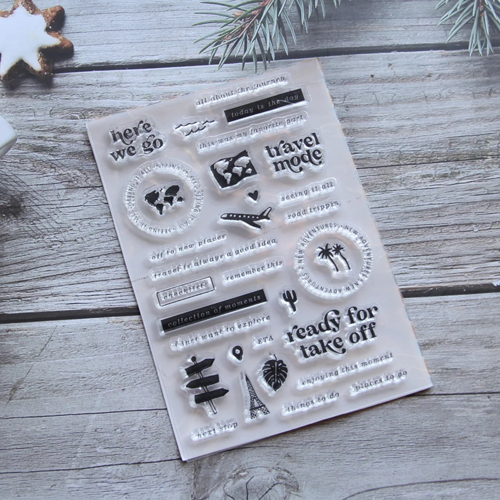 Clear Stamps KLJUYP TRAVEL ICONS Transparent Silicone Stamps for DIY Scrapbooking/Card Making/Kids Crafts Decoration