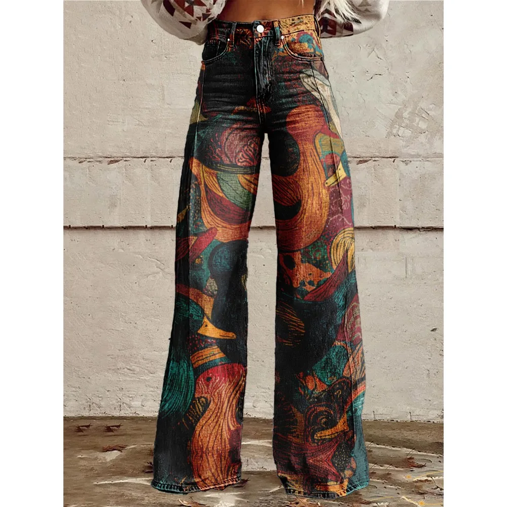Sexy Hose mit hoher Taille und weitem Bein für Damen, niedliches Cartoon-Katzenmuster, Palazzo-Hose, lässige Mode, lustige Hose für den täglichen Gebrauch – Detail 19