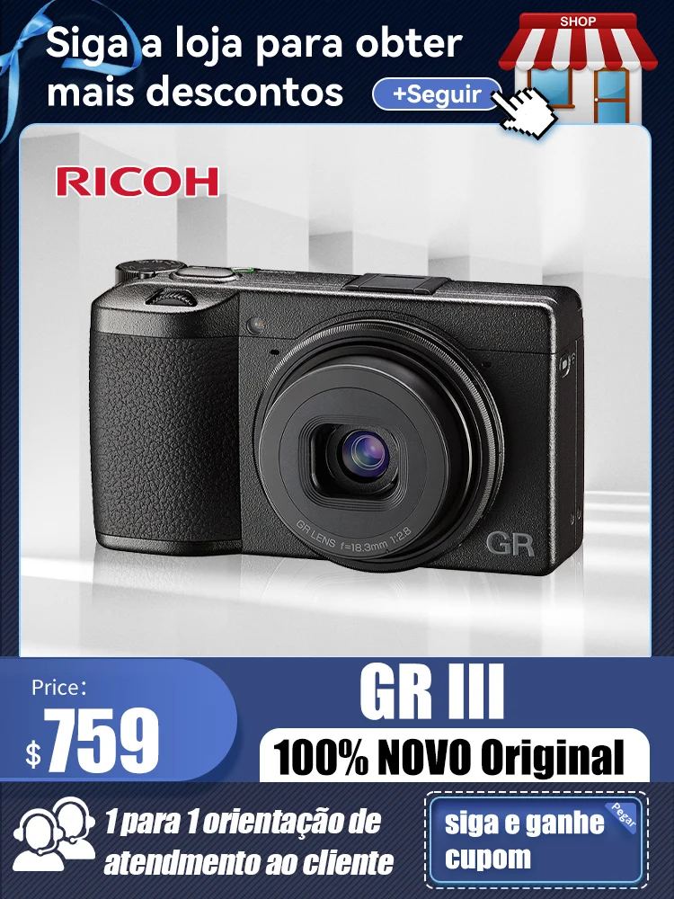 Ricoh GR III 디지털 소형 휴대용 미니 VLOG 카메라, 터치 스크린 LCD 비교체 렌즈, 18.3mm F2.8 렌즈, GR III