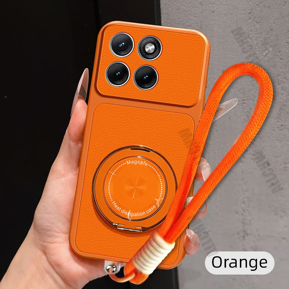 Magnetic Rotating Bracket Lanyard Phone Case - PU Leather Soft Cover
