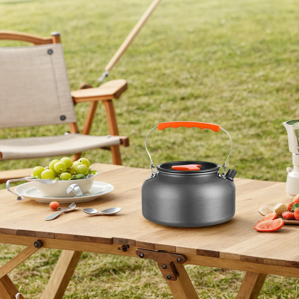0.8/1.6L Camping Kettle Portable Camping Teapot Aluminum Alloy Water Boiler Anti Scald Handle Multifunctional for Hiking Picnic