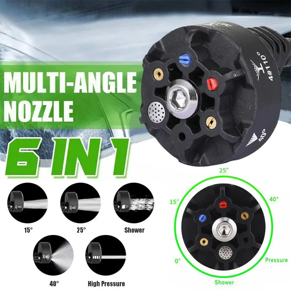 

JUNGLEFLASH 6in1 Adjustable Nozzle for 1/4 Inch High Pressure Cordless Washer Cleaner 3000PSI Spray Water Gun Parts Hose Nozzle