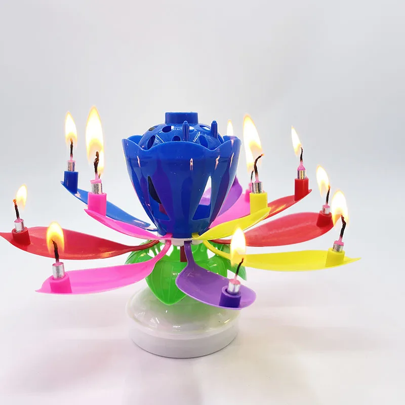 

14pcs Candle Lotus Flower Rotating Happy Birthday Musical Candle Party DIY Cake Decoration Candles For Children Birthday Gift