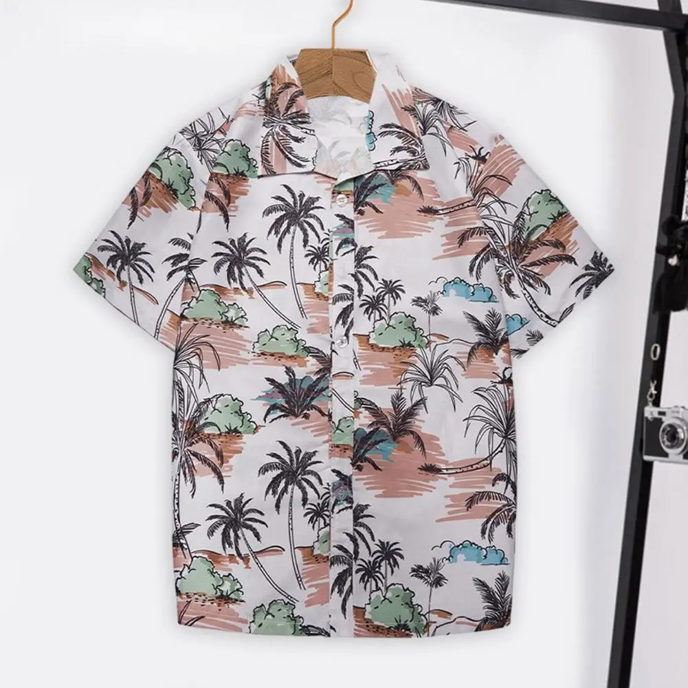 

Men Shirt Men's Hawaiian Style Tree Print Short Sleeve Shirt for Vacation Beach Soft Breathable Loose Fit Collared Summer Top